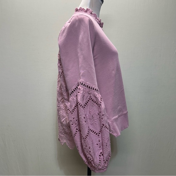 Anthropologie Forever That Girl Lavender Eyelet  Balloon Sleeve Sweatshirt M - Picture 12 of 16